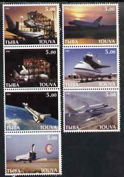 Touva 2000 Space Shuttle perf set of 7 values complete unmounted mint, stamps on , stamps on  stamps on aviation, stamps on space, stamps on shuttle, stamps on boeing, stamps on 747