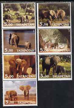 Tatarstan Republic 2000 Elephants perf set of 7 values complete unmounted mint, stamps on , stamps on  stamps on animals, stamps on elephants