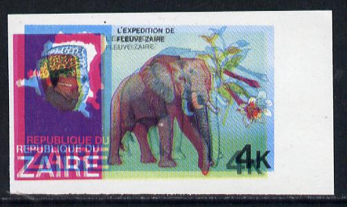 Zaire 1979 River Expedition 4k Elephant imperf proof single with red & yellow printings nisplaced 2mm unmounted mint (SG 954), stamps on , stamps on  stamps on animals, stamps on  stamps on elephants