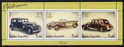 Sakha (Yakutia) Republic 2001 Oldtimers #2 (Horch Cars) perf sheetlet containing set of 3 values complete unmounted mint, stamps on , stamps on  stamps on cars