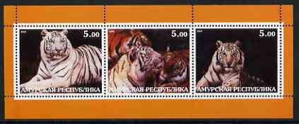 Amurskaja Republic 2001 Tigers #1 perf sheetlet containing set of 3 values complete unmounted mint, stamps on , stamps on  stamps on cats, stamps on tigers