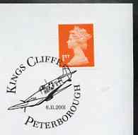 Postmark - Great Britain 2001 cover with 'Kings Cliffe' Peterborough cancel illustrated with US Fighter Plane, stamps on aviation, stamps on americana, stamps on  ww2 , stamps on 