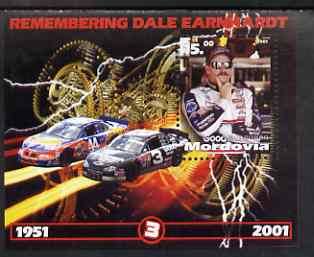 Mordovia Republic 2001 Remembering Dale Earnhardt perf m/sheet unmounted mint, stamps on racing cars, stamps on cars