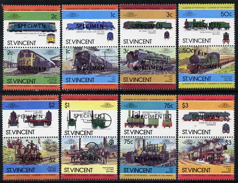 St Vincent 1984 Locomotives #2  (Leaders of the World) set of 16 optd SPECIMEN (as SG 792-807) unmounted mint, stamps on railways