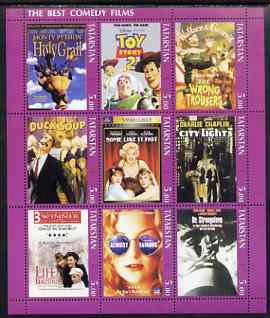 Tatarstan Republic 2001 Film Posters #1 (Best Comedy Films) perf sheetlet containing set of 9 values complete unmounted mint, stamps on , stamps on  stamps on films, stamps on cinema, stamps on entertainments, stamps on marilyn monroe, stamps on comedy