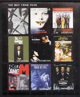 Tatarstan Republic 2001 Film Posters #2 (Best Crime Films) perf sheetlet containing set of 9 values complete unmounted mint, stamps on , stamps on  stamps on films, stamps on cinema, stamps on entertainments, stamps on mafia