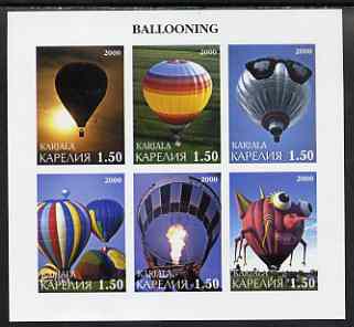 Karjala Republic 2000 Ballooning imperf sheetlet containing set of 6 values complete unmounted mint, stamps on balloons, stamps on aviation