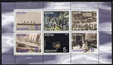 Abkhazia 1998 Titanic perf sheetlet containing set of 6 values complete unmounted mint, stamps on ships, stamps on titanic, stamps on shipwrecks