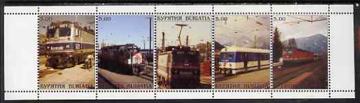 Buriatia Republic 1999 Electric Railway Locos/trams perf sheetlet containing set of 5 values complete unmounted mint, stamps on railways, stamps on trams
