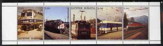 Buriatia Republic 1999 Electric Railway Locos/trams perf sheetlet containing set of 5 values complete unmounted mint, stamps on , stamps on  stamps on railways, stamps on trams