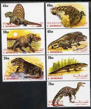 Sharjah 2000 Dinosaurs perf set of 7 values complete unmounted mint, stamps on , stamps on  stamps on dinosaurs