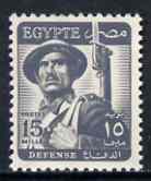 Egypt 1953 Defence 15m grey unmounted mint, SG 420*, stamps on militaria