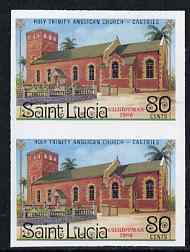 St Lucia 1986 Holy Trinity Church 80c (Christmas) imperf pair unmounted mint, as SG 921, stamps on , stamps on  stamps on christmas, stamps on churches