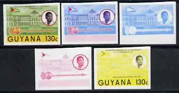 Guyana 1986 Pres Burnham Commem 130c set of 5 imperf progressive proofs comprising 2 individual colours, two 2-colour composites plus all 4 colours unmounted mint, stamps on constitutions, stamps on mace