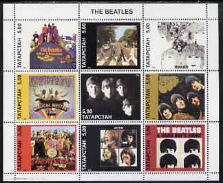 Tatarstan Republic 2001 The Beatles (LP Sleeves) perf sheetlet containing set of 9 values unmounted mint, stamps on pops, stamps on  tv , stamps on films, stamps on entertainments, stamps on music, stamps on , stamps on beatles