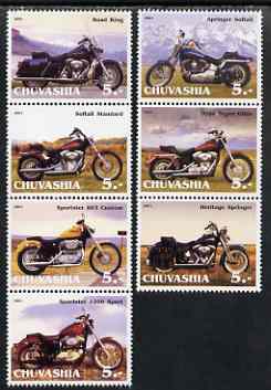 Chuvashia Republic 2001 Harley Davidson Motorcycles perf set of 7 values complete unmounted mint, stamps on , stamps on  stamps on motorbikes