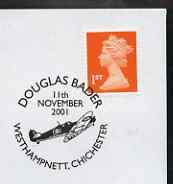 Postmark - Great Britain 2001 cover with 'Douglas Bader' Westhampnett cancel illustrated with Spitfire, stamps on , stamps on  stamps on aviation, stamps on spitfire, stamps on  stamps on  ww2 , stamps on  stamps on disabled, stamps on  stamps on  ww2 , stamps on  stamps on 