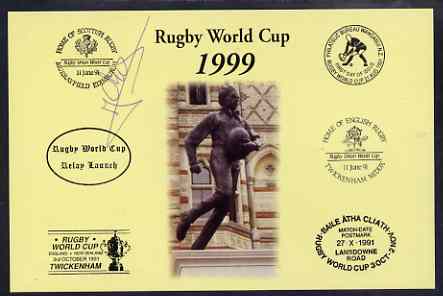 Postcard privately produced in 1999 (coloured) for the Rugby World Cup, signed by Elvis Vermeulen (France - 2 caps & Montferrand) unused and pristine, stamps on , stamps on  stamps on rugby, stamps on  stamps on sport