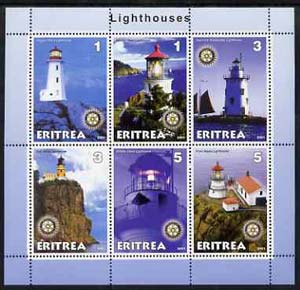 Eritrea 2001 Lighthouses perf sheetlet #2 containing 6 values (each with Rotary logo) unmounted mint, stamps on , stamps on  stamps on lighthouses, stamps on rotary