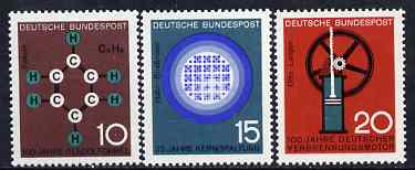 Germany - West 1964 Scientific Anniversaries (1st series) set of 3 unmounted mint SG 1345-47*, stamps on , stamps on  stamps on energy, stamps on  stamps on science, stamps on  stamps on nuclear, stamps on  stamps on chemistry