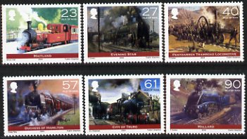 Isle of Man 2004 Bicentenary of First Steam Locomotive - Paintings of Steam Locos perf set of 6 unmounted mint, SG 1125-30, stamps on , stamps on  stamps on railways, stamps on  stamps on arts