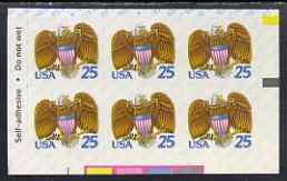 United States 1989 Eagle & Shield 29c self-adhesive stamp in pane of 6, unmounted mint as SG 2416, stamps on , stamps on  stamps on birds, stamps on birds of prey, stamps on eagles, stamps on self adhesive