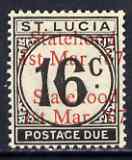 St Lucia 1967 Postage Due 16c 'Statehood' opt in red (doubled) unmounted mint , stamps on dues