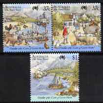 Australia 1987 Bicentenary of Australian Settlement (9th series) set of 3 unmounted mint, SG 1090-92, stamps on , stamps on  stamps on ships, stamps on  stamps on sheep, stamps on  stamps on ovine, stamps on  stamps on cattle, stamps on  stamps on geese