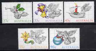 Australia 1985 Christmas set of 5 unmounted mint, SG 988-92, stamps on christmas, stamps on angels, stamps on bells, stamps on ships, stamps on candles, stamps on 