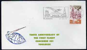 Postmark - France 1979 illustrated commem cover for the tenth Anniversary of first flight of Concorde 001 with illustrated cancel, stamps on aviation, stamps on concorde