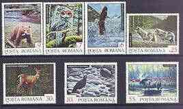 Rumania 1992 Animals perf set of 7 unmounted mint, SG 5478-84, stamps on , stamps on  stamps on animals, stamps on birds, stamps on birds of prey, stamps on eagles, stamps on owls, stamps on bears, stamps on wolf, stamps on deer, stamps on elk