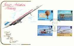 Jersey 1973 Aviation History set of 4 on illustrated cover (Concorde) with illustrated (Balloon) first day cancel sG89-92, stamps on aviation, stamps on concorde, stamps on balloons, stamps on de havilland