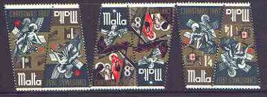 Malta 1967 Christmas set of 3 each in tete-beche pairs, unmounted mint SG 393-95, stamps on christmas, stamps on angels