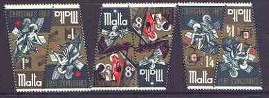 Malta 1967 Christmas set of 3 each in tete-beche pairs, unmounted mint SG 393-95, stamps on , stamps on  stamps on christmas, stamps on angels