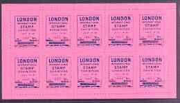 Exhibition souvenir sheet for 1960 London International Stamp Exhibition containing 10 perf labels in pink unmounted mint, stamps on cinderella, stamps on stamp exhibitions, stamps on 
