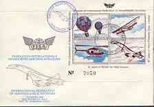 Cinderella - Great Britain 1980 20th FISA Congress cover bearing perf m/sheet showing Balloons, Flying Boat, Helicoptrer & Concorde, with FISA 9th May cancel, stamps on aviation, stamps on concorde, stamps on flying boats