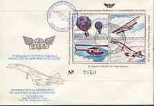 Cinderella - Great Britain 1980 20th FISA Congress cover bearing perf m/sheet showing Balloons, Flying Boat, Helicoptrer & Concorde, with FISA 9th May cancel, stamps on , stamps on  stamps on aviation, stamps on concorde, stamps on flying boats