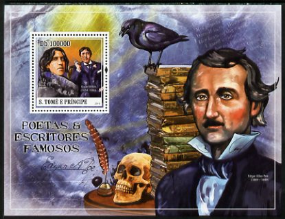 St Thomas & Prince Islands 2010 Famous Poets & Writers perf s/sheet unmounted mint, stamps on personalities, stamps on literature, stamps on poetry, stamps on  poe , stamps on wilde, stamps on books