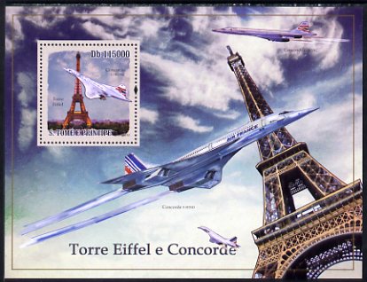 St Thomas & Prince Islands 2010 Eiffel Tower & Concorde perf s/sheet unmounted mint, stamps on eiffel tower, stamps on concorde, stamps on aviation