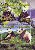 Zaire 1996 Pandas perf sheetlet containing set of 4 values unmounted mint, Mi 1153-56, stamps on , stamps on  stamps on animals, stamps on pandas, stamps on bears