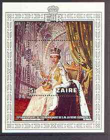 Zaire 1978 Coronation 25th Anniversary perf m/sheet unmounted mint, Mi BL 20A, stamps on , stamps on  stamps on royalty, stamps on coronation