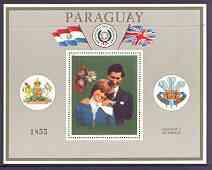 Paraguay 1981 Royal Wedding perf m/sheet (silver background) unmounted mint Mi BL 362a, stamps on royalty, stamps on diana, stamps on charles, stamps on flags, stamps on arms, stamps on heraldry