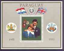 Paraguay 1981 Royal Wedding perf m/sheet (silver background) unmounted mint Mi BL 362a, stamps on , stamps on  stamps on royalty, stamps on diana, stamps on charles, stamps on flags, stamps on arms, stamps on  stamps on heraldry