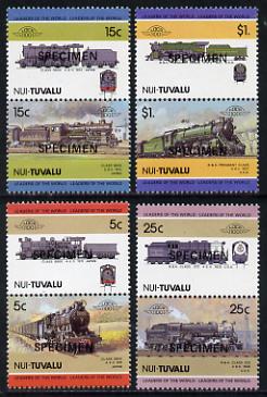 Tuvalu - Nui 1985 Locomotives #2 (Leaders of the World) set of 8 optd SPECIMEN unmounted mint, stamps on railways