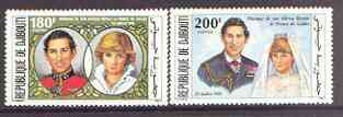 Djibouti 1981 Royal Wedding perf set of 2 unmounted mint, SG 816-17, Mi 304-05A, stamps on royalty, stamps on charles, stamps on diana, stamps on 