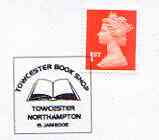 Postmark - Great Britain 2002 cover with Towcester Book Shop illustrated cancel, stamps on books, stamps on literature