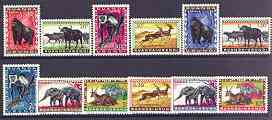 Ruanda-Urandi 1959 Fauna set of 12 complete unmounted mint, SG 203-14, stamps on , stamps on  stamps on animals, stamps on elephants, stamps on apes, stamps on buffalo, stamps on bovine, stamps on zebras, stamps on eland, stamps on  stamps on zebra