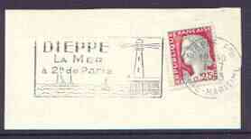 Postmark - France rectangular piece bearing French adhesive with Dieppe La Mer illustrated cancel showing Lighthouse, stamps on lighthouses