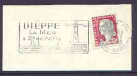 Postmark - France rectangular piece bearing French adhesive with Dieppe La Mer illustrated cancel showing Lighthouse, stamps on , stamps on  stamps on lighthouses