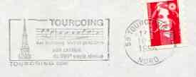 Postmark - France rectangular piece bearing French adhesive with Tourcoing illustrated cancel showing part of score of Vive Tourcoing, Vive ce petit Coin, stamps on music